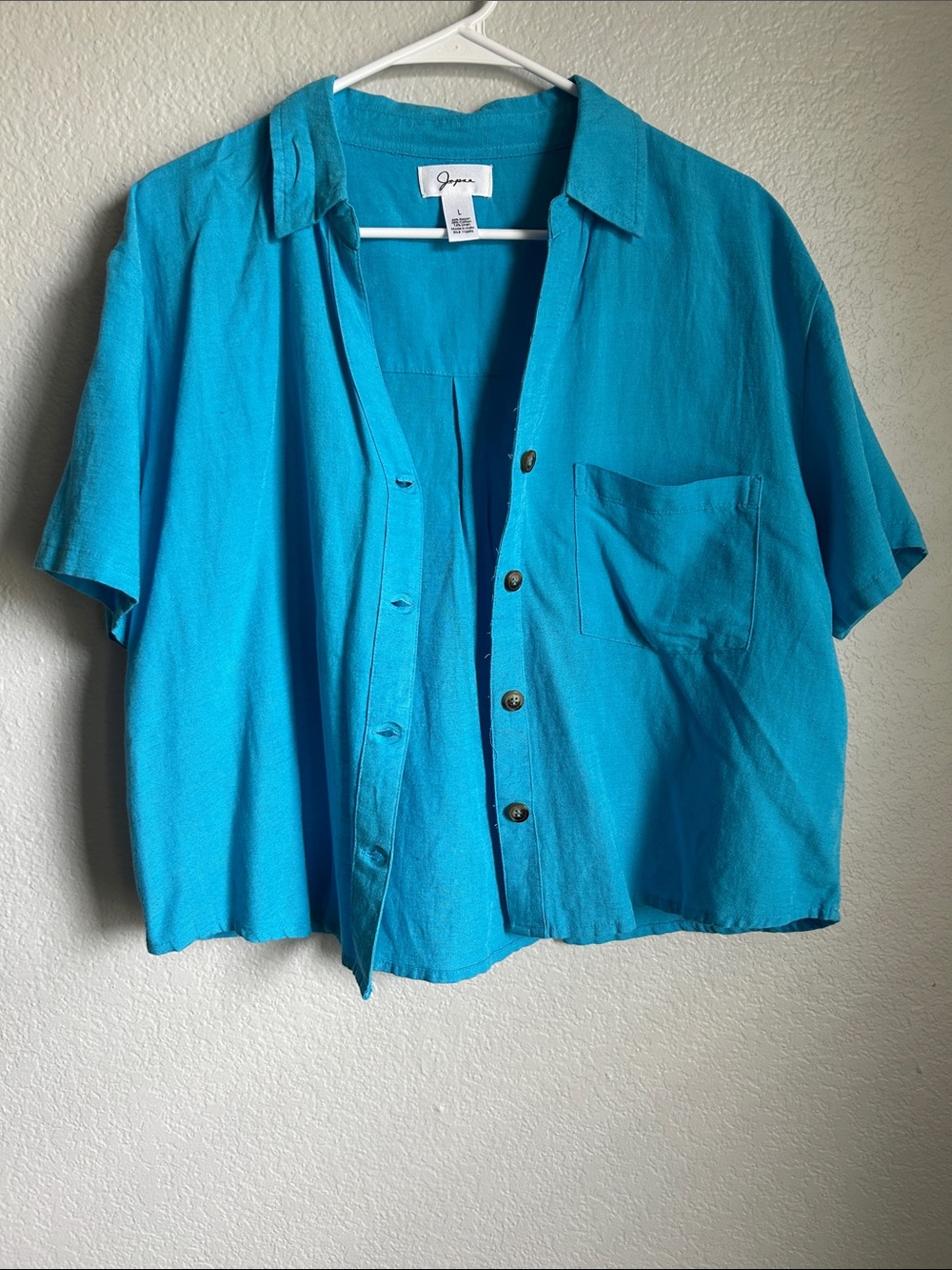 Bright Turquoise Short Sleeve Button-Up Shirt